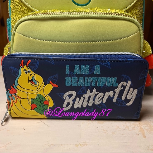NWT A Bug's Life Heimlich Exclusive Sequined Loungefly Mini Backpack and Wallet - Picture 6 of 8